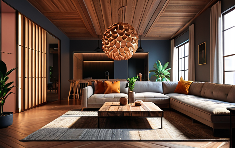 A 3D rendering of an interior design project, showcasing lighting and textures, created using Lumion or V-Ray software. The design should look appealing and realistic.