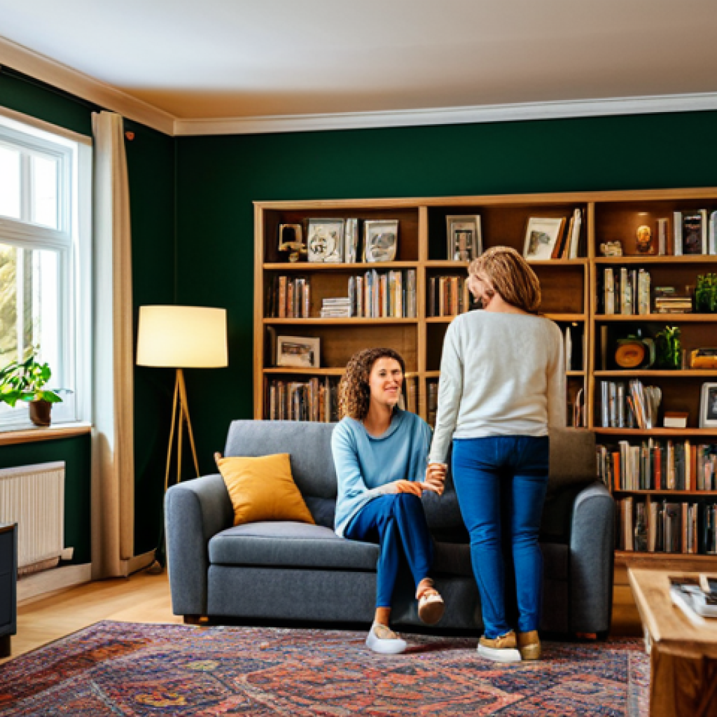 **
"A cozy living room interior, fully clothed family enjoying the space, featuring a custom-made sofa with a bookshelf in the background, warm lighting highlighting personal photos on the wall, indoor plants adding a touch of nature, appropriate content, safe for work, professional photography, perfect anatomy, natural proportions, modest decor, family-friendly."
**