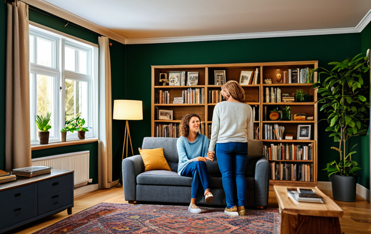 **
"A cozy living room interior, fully clothed family enjoying the space, featuring a custom-made sofa with a bookshelf in the background, warm lighting highlighting personal photos on the wall, indoor plants adding a touch of nature, appropriate content, safe for work, professional photography, perfect anatomy, natural proportions, modest decor, family-friendly."
**