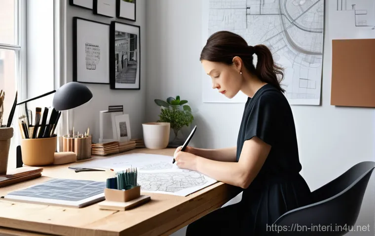 실내건축 실습에서 배울 수 있는 기술들 - **Prompt 1: The Visionary Designer's Workspace**
A highly detailed, realistic photograph of a fo...