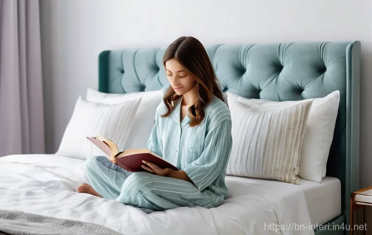 실내건축의 색채 계획과 심리학 - **Prompt:** A serene and cozy bedroom designed for ultimate relaxation. The walls are painted in a s...