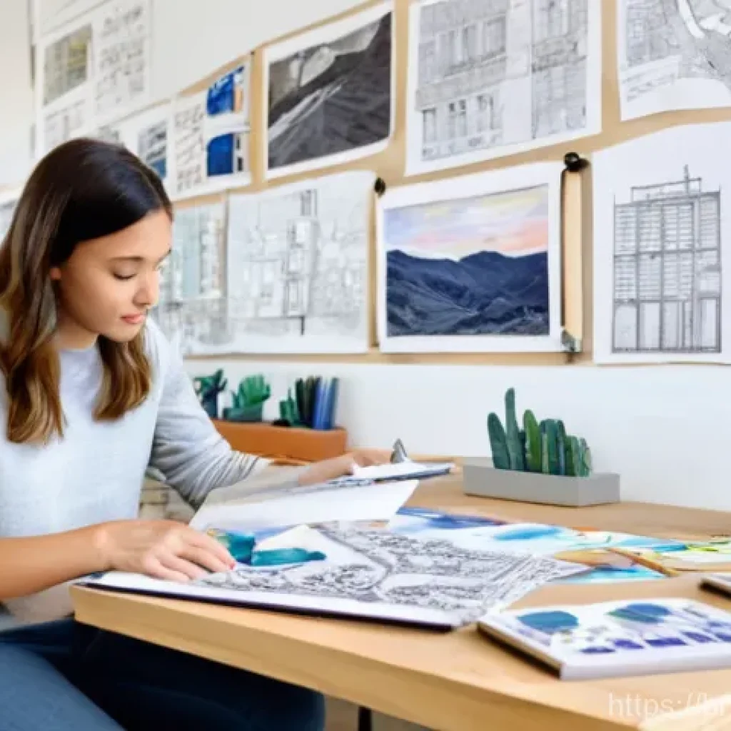 실내건축 전공자를 위한 스터디 팁 - **A passionate interior design student immersed in creative work.**
A bright, well-lit studio wo...