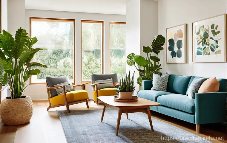 실내건축 프로젝트 완료 후 피드백 - **Prompt 1: Initial Glimpse of a Dream Home**
"A vibrant, sunlit living room with modern Scandin...