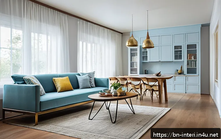 실내건축 초보자에게 추천하는 책 - A modern indoor living room featuring a minimalist design style popular in Bengali homes, with a spa...
