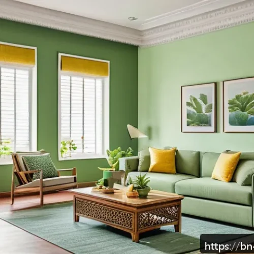실내건축의 중요 과목과 학습법 - A cozy living room interior showcasing the psychological effects of color in Bengali culture, featur...